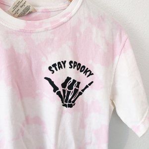 🛍 Skeleton Spooky Reverse Tie Dye T-shirt. Pink & White Halloween